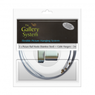 Stainless Steel Picture Rail Hooks with wire cables pack of 5 - no adjustable hangers included