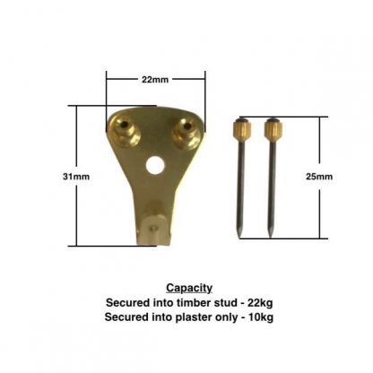 Euro Style Brass Picture Hook 2 pin with measurements