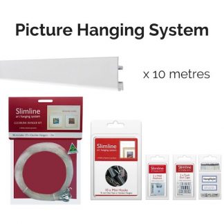 Picture hanging System Slimline Art Hanging System Starter Bundle with Clear Line droppers