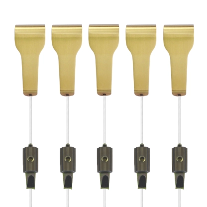 5 brass picture rail hangers with clear line cords and mini hooks