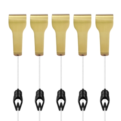 5 brass picture rail hangers with clear line cords and push button hooks