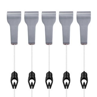 5 stainless steel picture rail hangers with clear line cords and push button hooks