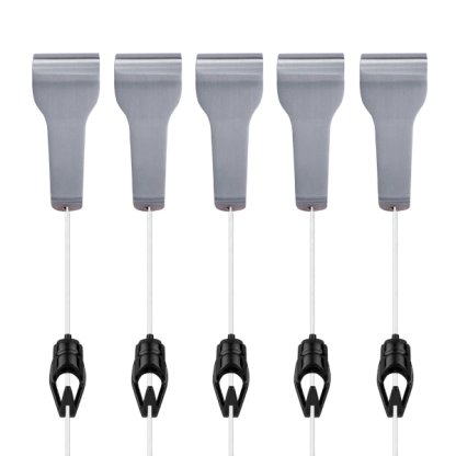 5 stainless steel picture rail hangers with clear line cords and push button hooks