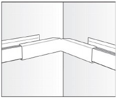 Manufacturer diagram showing a Gallery Lighting inside-corner cover concealing the cable gap