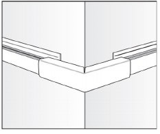 Manufacturer diagram showing a Gallery Lighting outside-corner cover concealing the cable gap