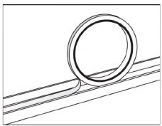 Manufacturer diagram showing the power cable laid along the adhesive tape in the upper Gallery System track channel